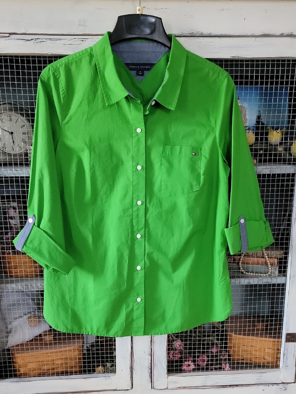 Large Tommy Hilfiger Green Long-Sleeve Button-Up Shirt